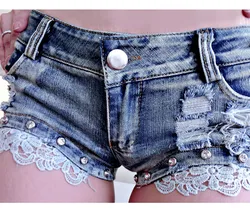 2024 yaz yeni kadın delik kot Denim dantel boncuk şort kore tarzı