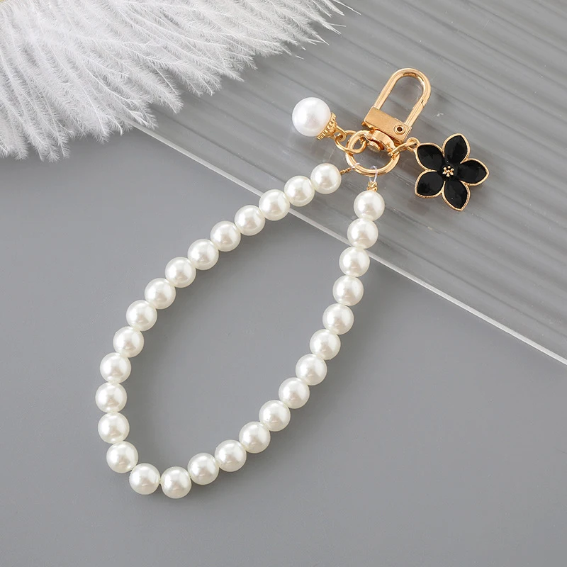 Ins Style Pearl Beaded Key Chain Bowknot Phone Pendant Headphone Case Charm Bag Decor Car Key Ring