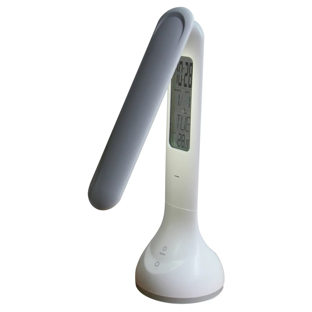 Portable Rechargeable LED Desk Lamp Eye Control Dimmable Table Lamp 3-Level Brightness Calendar Alarm Clock