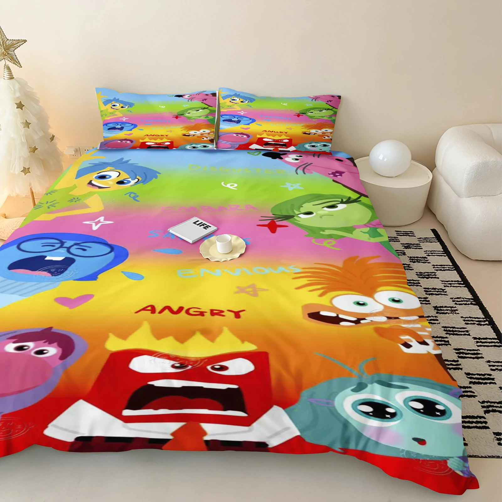 Disney Inside Out Dekbedovertrek Cartoon Anime 3D Schattig Meisje Kinderkamer Set ​ Polyester volwassen cadeau 2/3 stuks beddengoed