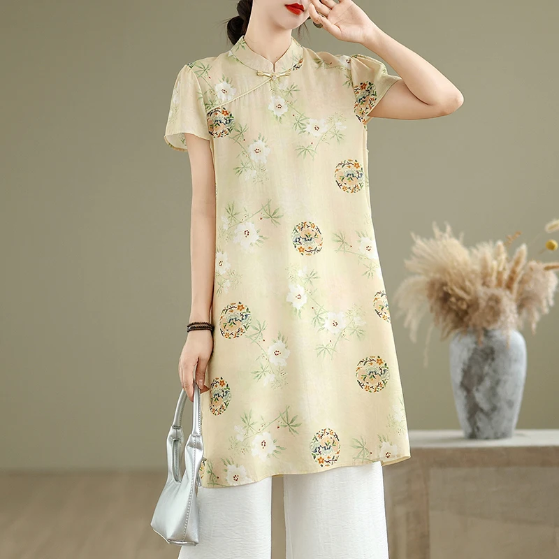 

Новый женский топ с китайским цветочным принтом ort Sve Top Thin National Sle, летнее новое поступление, для поездок на работу Sle irt