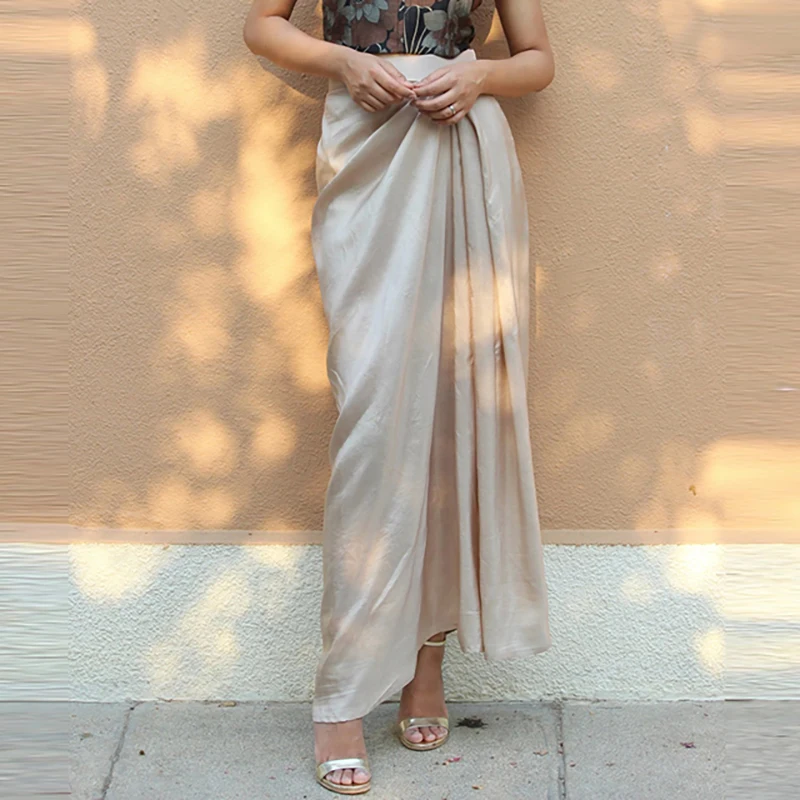 

Новые летние пляжные однотонные юбки с оборками, повседневные простые длинные юбки с высокой талией и разрезом, модные вечерние женские облегающие юбки