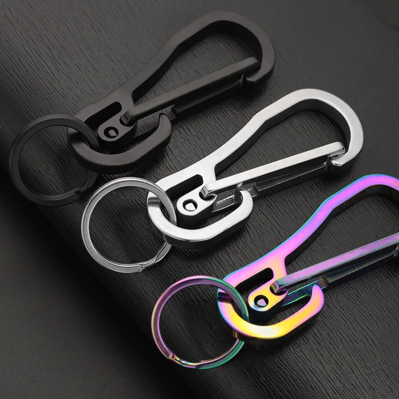 5Pcs 야외 스테인레스 스틸 열쇠 고리 자기 방어 전술 열쇠 고리 안티-분실 키 체인 Carabiners EDC 교수형 버클 퀵 드로우