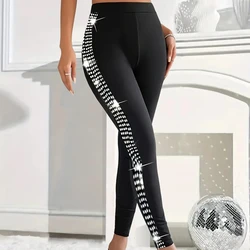 Plus Size Women's Sequin Tight Pants Elegant Solid Color Yoga Tight Leggings