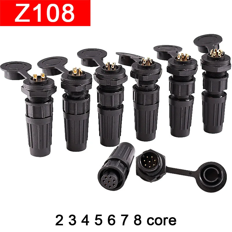 Waterproof Aviation Plug Socket Connector Z108- 2 3 4 5 6 7 8 Header Socket 2Pin 3 core 2P 3P 4P 5P 6P 7P 8P male Z108 female