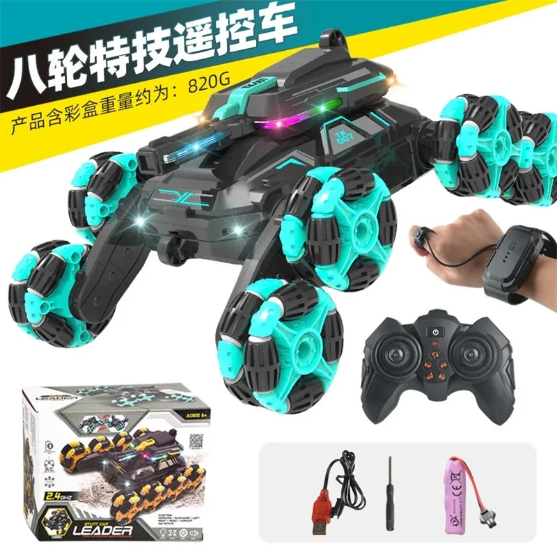 Coche acrobático RC de 2,4G y 8 ruedas, Robot de deriva giratorio transformable, tanque de juguete, luz LED para niños y niñas, regalos para jugar al aire libre