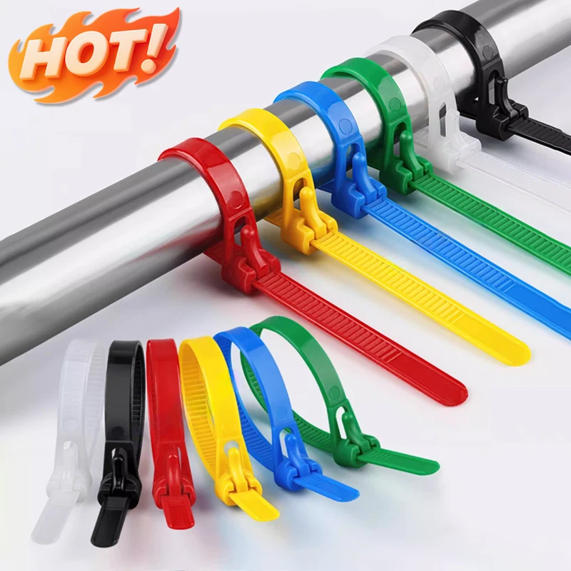 100 wiederverwendbare Kabelbinder, Kabelverschluss-Schlaufen, Nylon-Kabelbinder, abnehmbar, recycelbar, gemischte Farben, schwarz-weiße Kabelbinder, Ersatzwerkzeuge