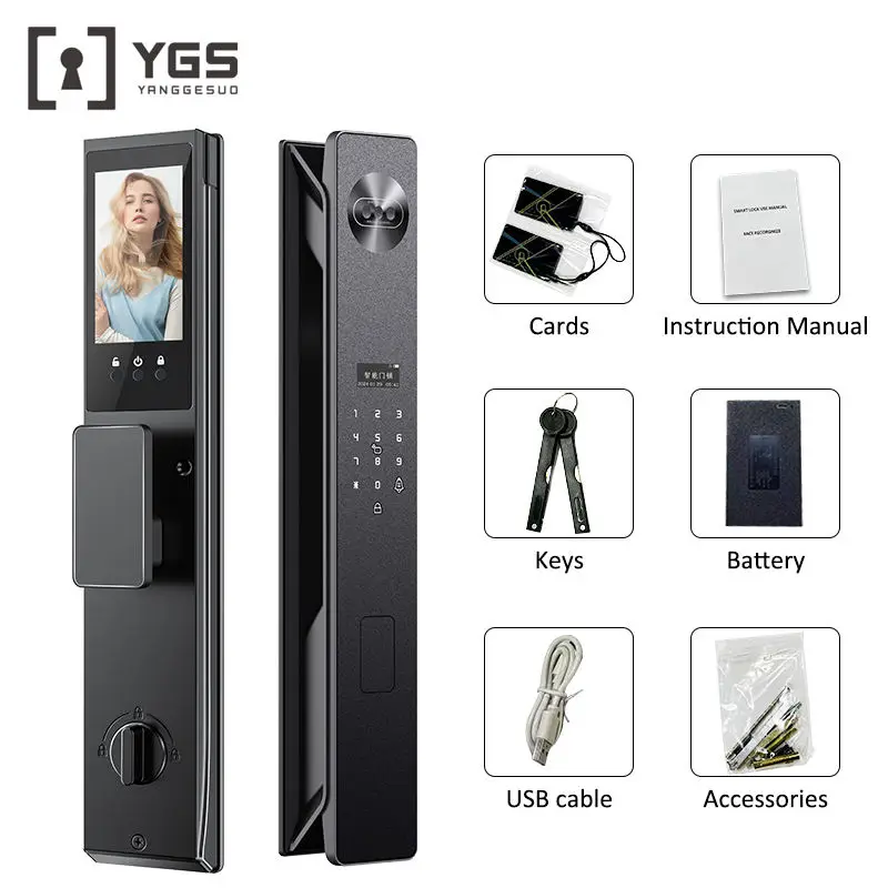Tuya Wifi Digital Lock Cerradura Inteligente Para Puerta Exterior Smart Door Lock with Camera and Fingerprint and Palmprint