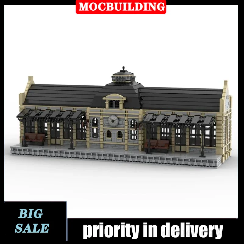 

MOC Large City Railway Station Model Building Block Set Architecture Street View Train Collection Series Toy Gifts