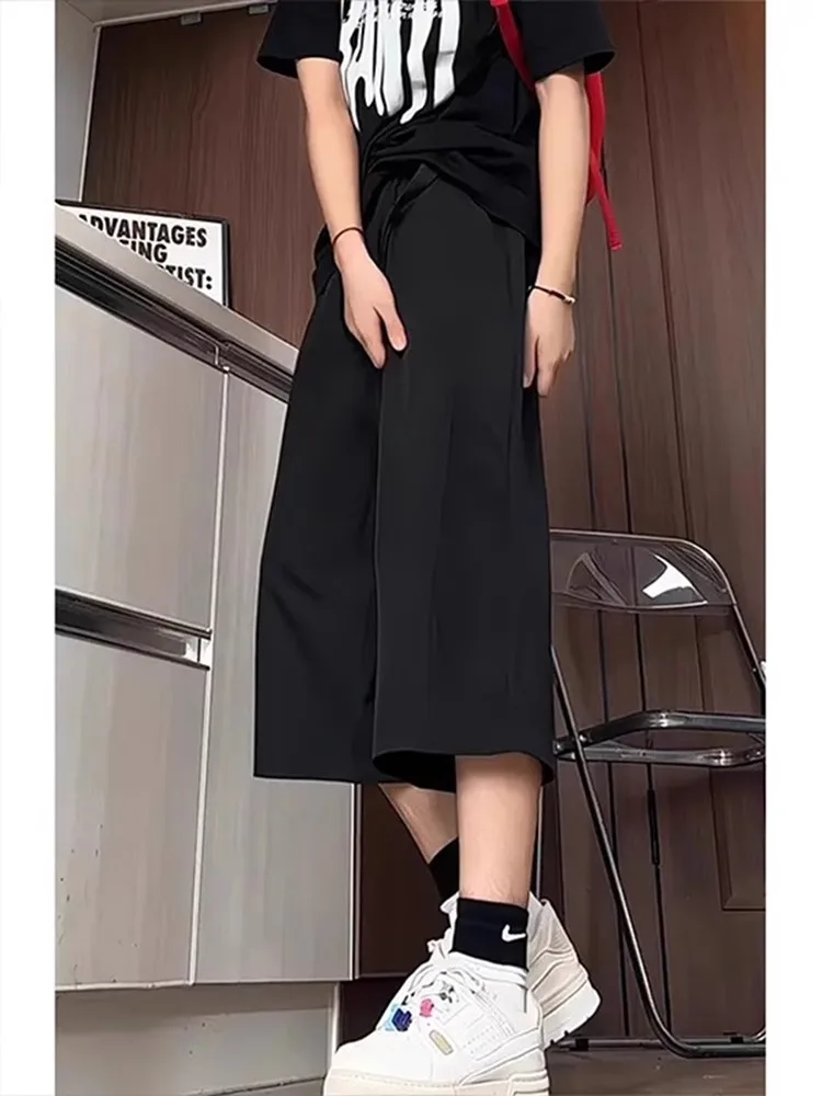 Pantaloni da sette piedi in seta di ghiaccio da uomo estivi sottili Qui-Drng Me traspiranti pantaloni larghi casual da lavoro a gamba dritta