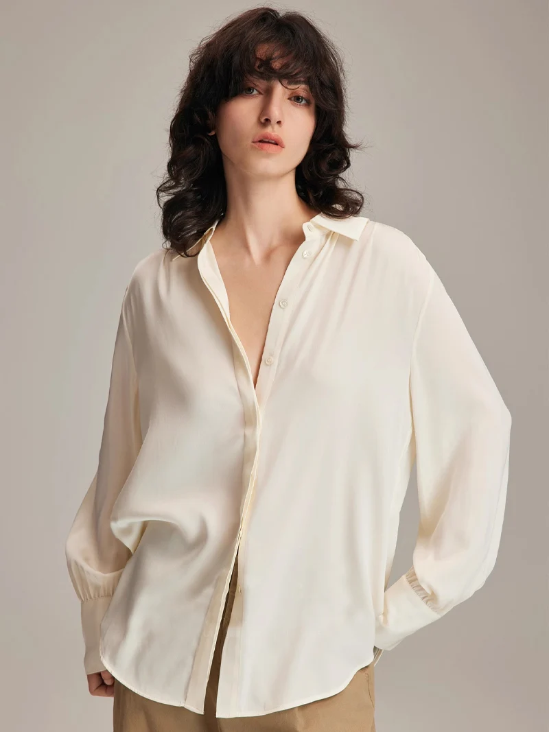 SuyaDream, Woman White Shirts, 95%Mulberry Silk 5%Spandex, Turn Down Collar, Solid Blouses, 2025 Spring Summer Office Lady Top