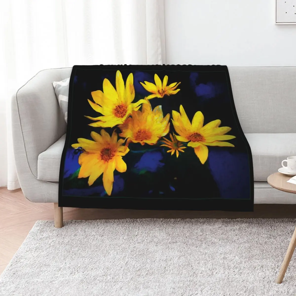 

Wild Sunflower Bouquet, Painterly Impression In Rich Soothing Tones Throw Blanket Plaid Stuffeds Moving Shaggy Blankets