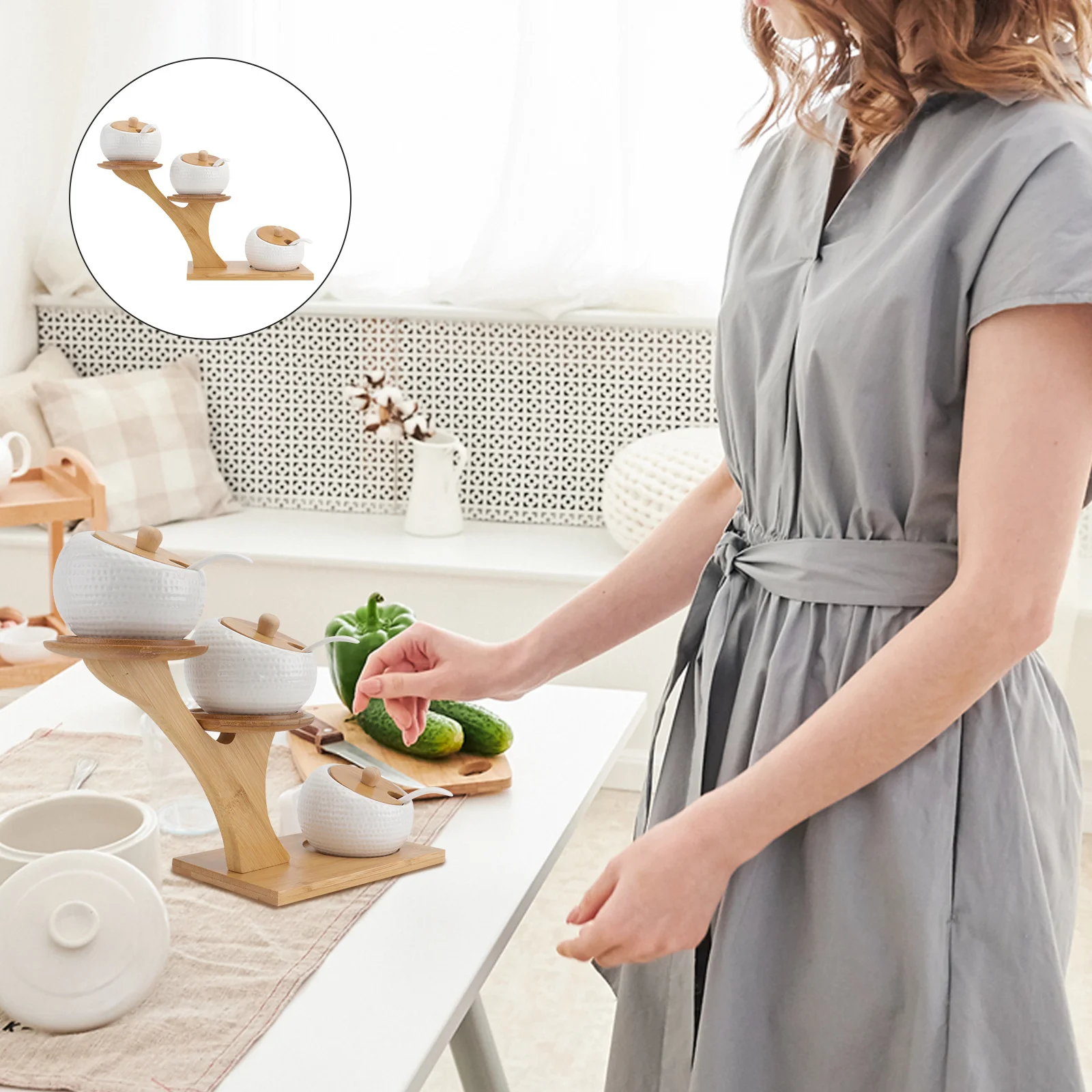 

1Set Seasoning Jar Set Ceramic Kitchen Condiment Pots with Lid Corrosion-Resistant High-Temp Bottles for Restaurant