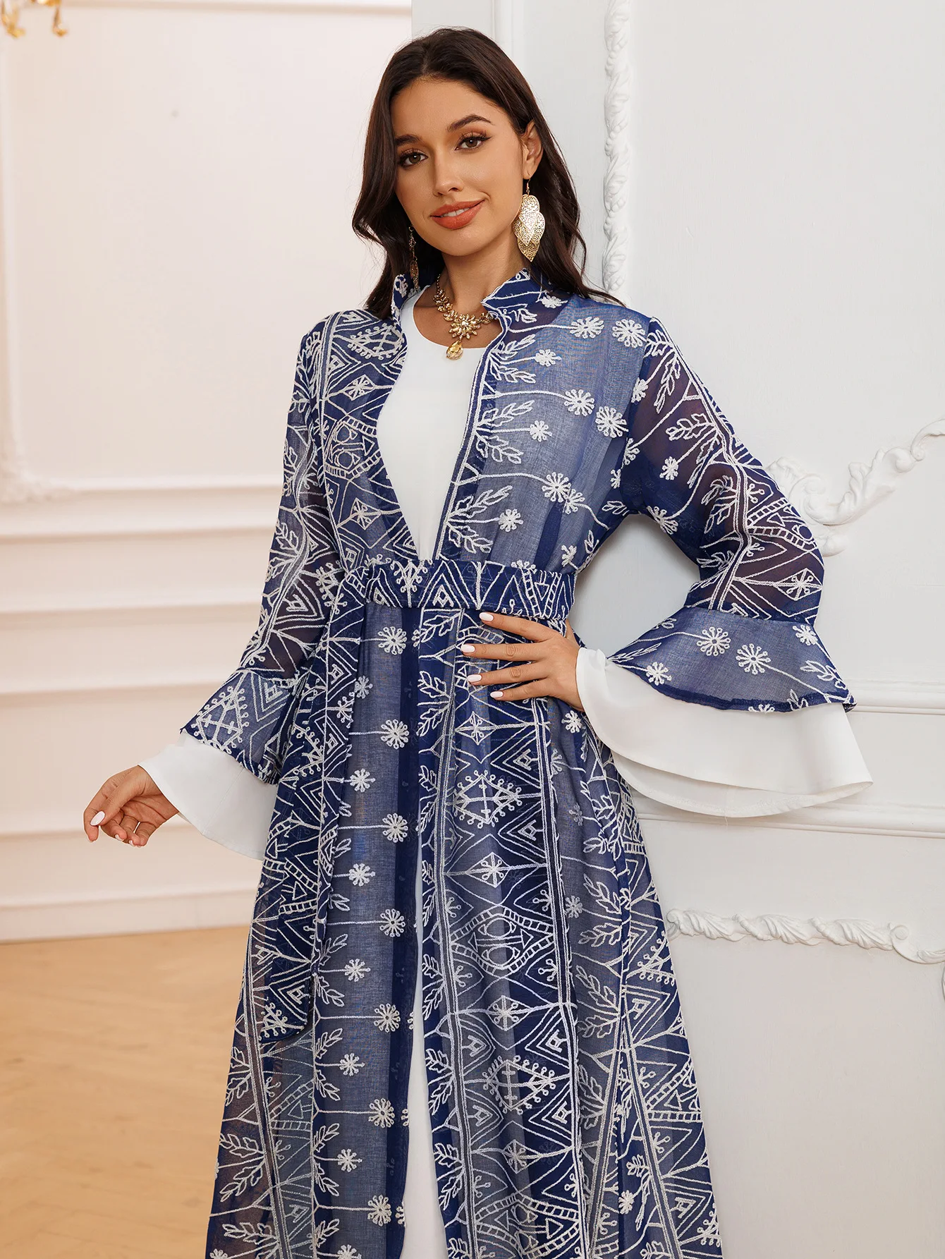 

Eid Embroidery Open Abaya 2 Piece Set Gulf Jalabiya Saudi Abayas for Women Dubai Luxury Kaftan Muslim Party Dress Islam Outfits