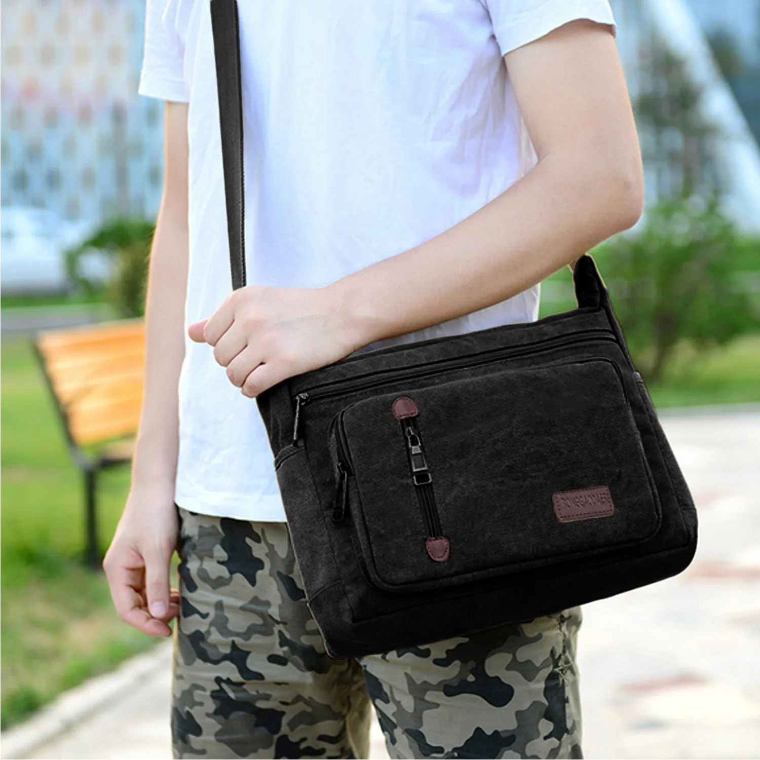 Retro Canvas Messenger Shoulder Crossbody Bag Briefcase for Boy Girl Leisure Students School Business Travel Outdoor Activity