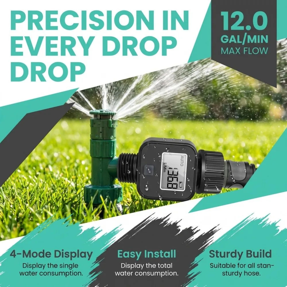 High Accuracy Water Flow Meter LCD Large Screen Plastic Brass Inlet Digital Flowmeter Battery Powered 3/4 Inch Thread