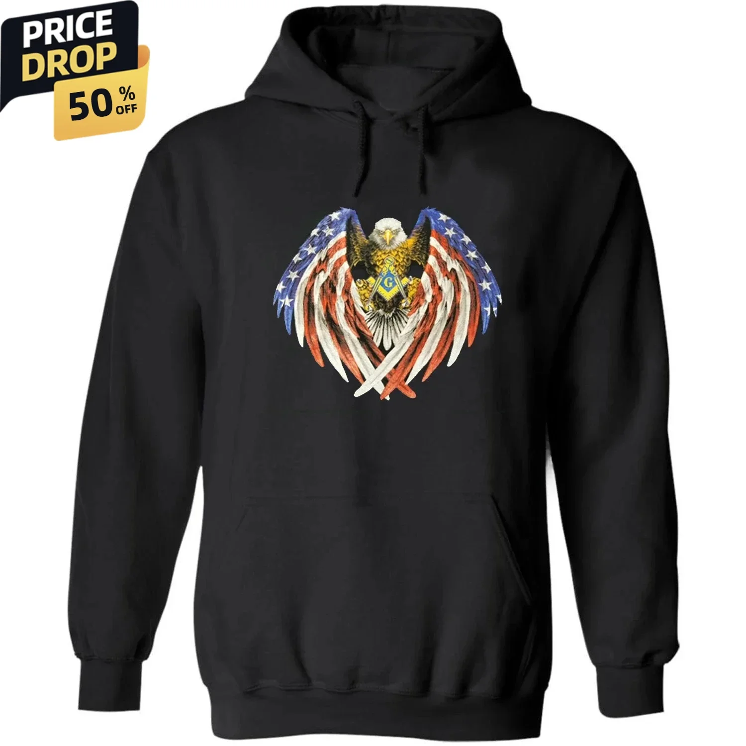 USA Flag Swooping Eagle Freemason Symbol Patriotic Masonic Pullover Hoodie 100% Cotton Comfortable Casual Mens Sweatshirts