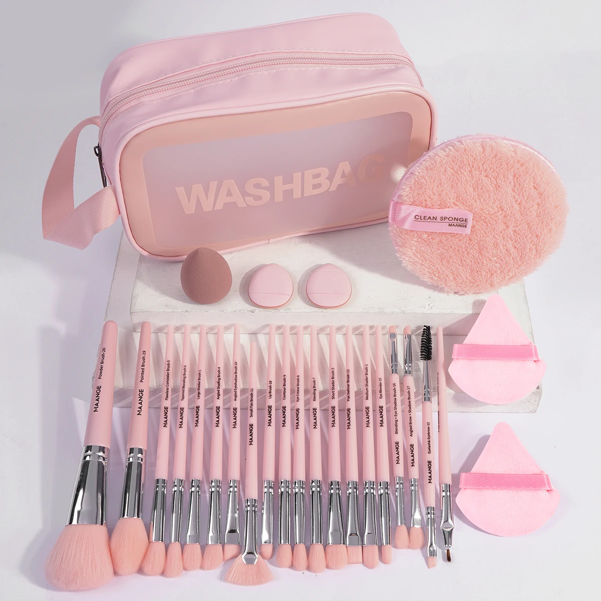 MAANGE 27PCS Makeup Tools Kit 20PCS Foundation Concealer Eyeshadow Makeup Brush Cosmetic Makeup Sponge Remover Puff for Travel