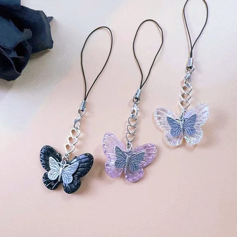 Y2K Aesthetic Phone Lanyard Vintage Cute Girls Sweet Butterfly Mobile Phone Chains Cellphone Pendant Bag Cases Accessories