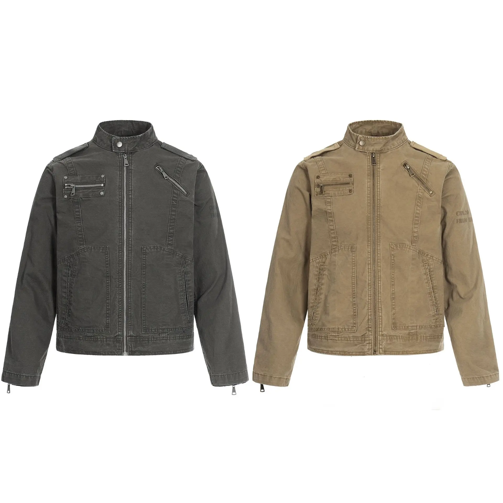 

American Retro Pure Cotton Jaet ex ort Wide Denim Design High-End Feeling Motorcycle Sle Loose Fit Long Sve Coat
