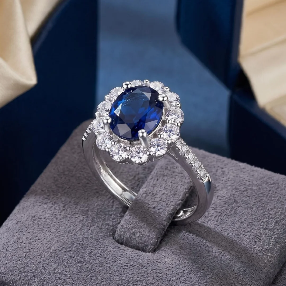 Neuer Ring aus 925er Sterlingsilber mit wunderschönem blauen Edelstein für Damen, Hochzeitsschmuck, Verlobungsring, Charm, Party, Mode, hochwertiger Ring