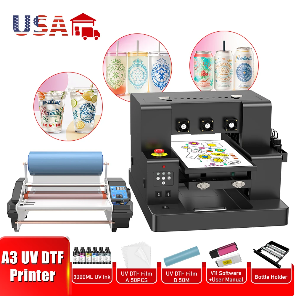 US Stock A3 UV dtf printing machine UV sticker printer a3 For Epson L805 UV DTF Printer With Laminator UV Printing Machine A3