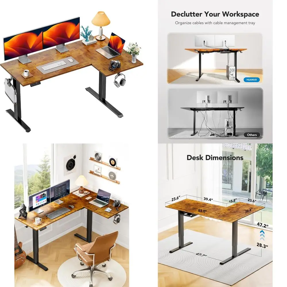 

L-Shaped Electric Standing Desk, 63x40 inch Dual Motor, 3 Adjustable Heights, Height-Adjustable Computer Table