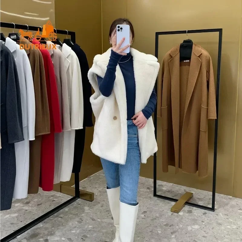 Top 2024 Teddy Coat Women,62%alpaca 26%wool 12%silk,New Winter Short Teddy Vest Cashmere Alpaca Wool Jacket for Women,Fur Coat