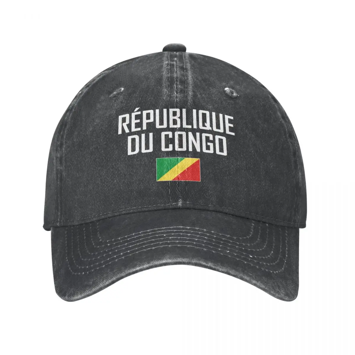 Men Baseball Cap Republic Of Congo Flag And Font Charcoal Washed Denim Classic Vintage Cotton Dad Trucker Hat Unisex Adult