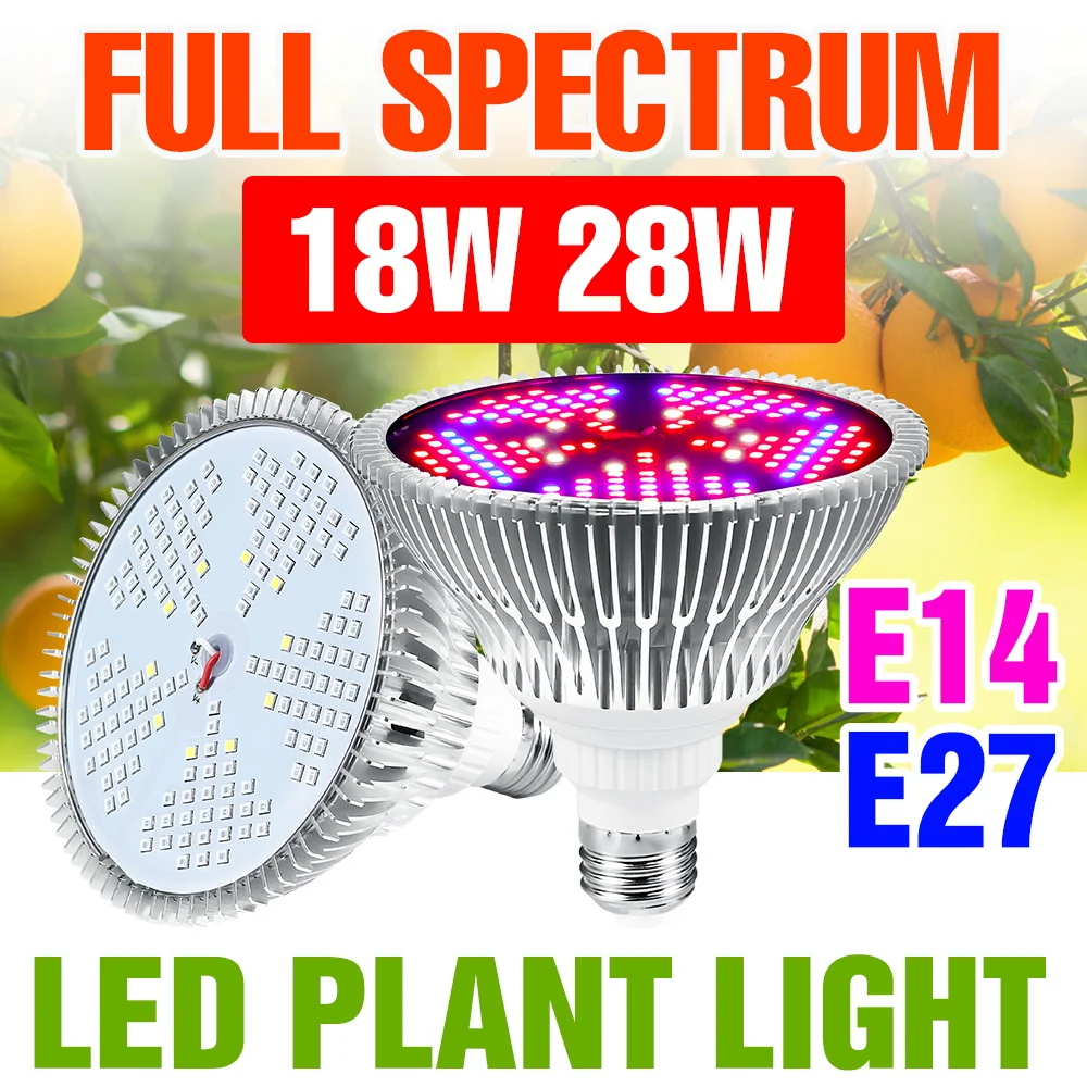 

Светодиодная лампа 28 Вт E27 (E14) для растений, полный спектр, для гидропоники, теплиц, выращивания овощей, фруктов, суккулентов и семян