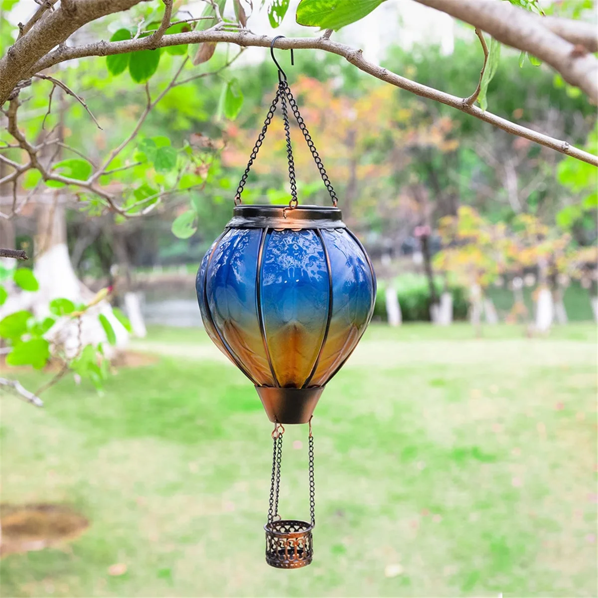 Hot Air Balloon Solar Lantern with Flickering Flame Light Outdoor Solar Hanging Lights Waterproof for Garden Yard Patio