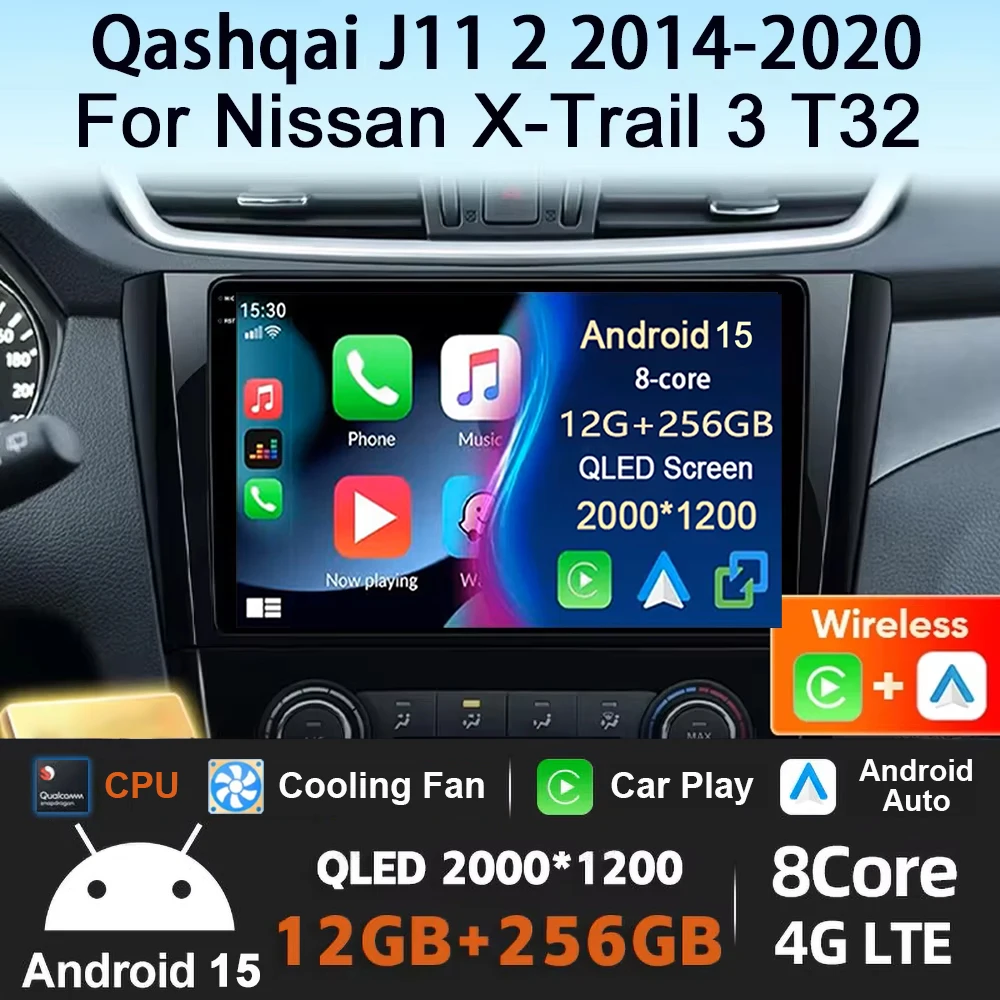 

12G Android 15 Auto Car radio For Nissan Qashqai 2 J11 X-Trail X Trail 3 T32 Rogue multimedia player 4G Carplay 2din Autoradio