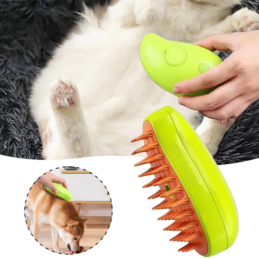 Cepillo vaporizador 3 en 1 para gato, herramienta de masaje con pulverizador de vapor de autolimpieza, removedor de pelo de perro y gato, peine,