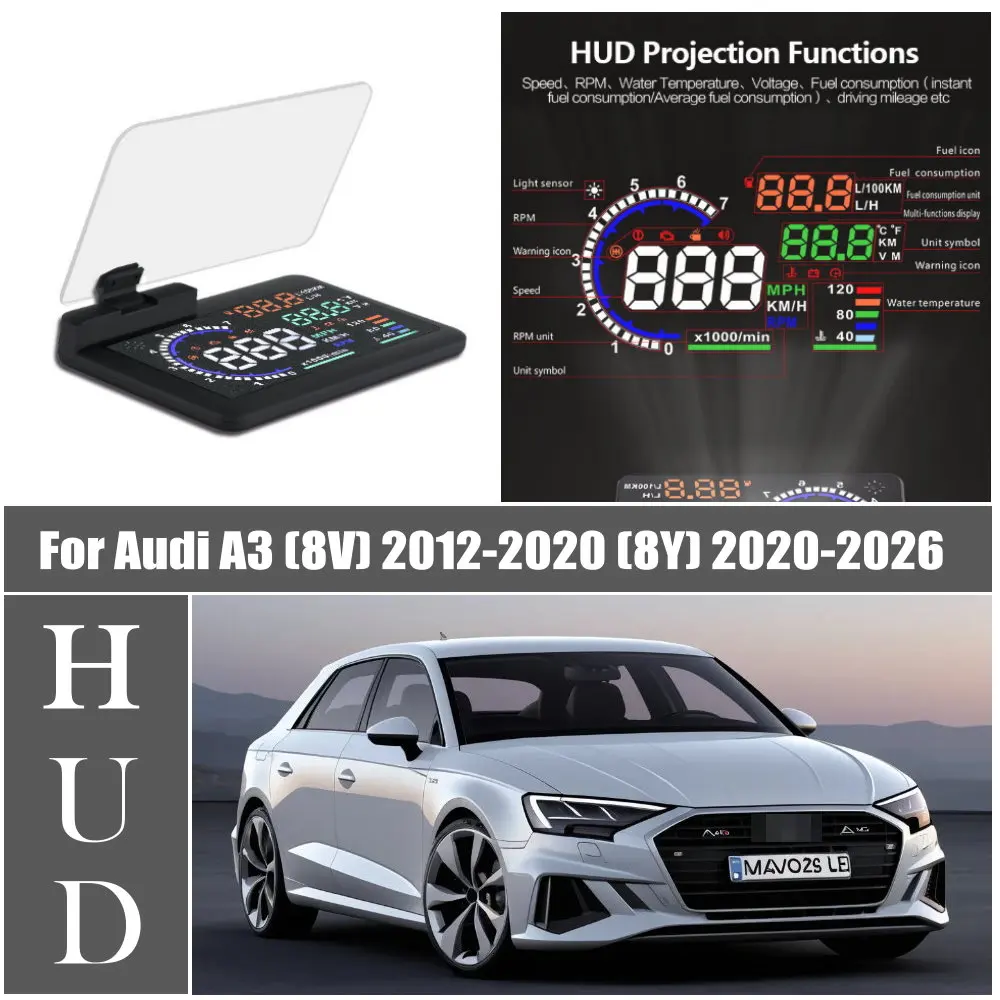 

Проекционный дисплей HUD на лобовое стекло для Audi A3 (8P) 2003-2013 (8V) 2012-2020 (8Y) 2020-2026