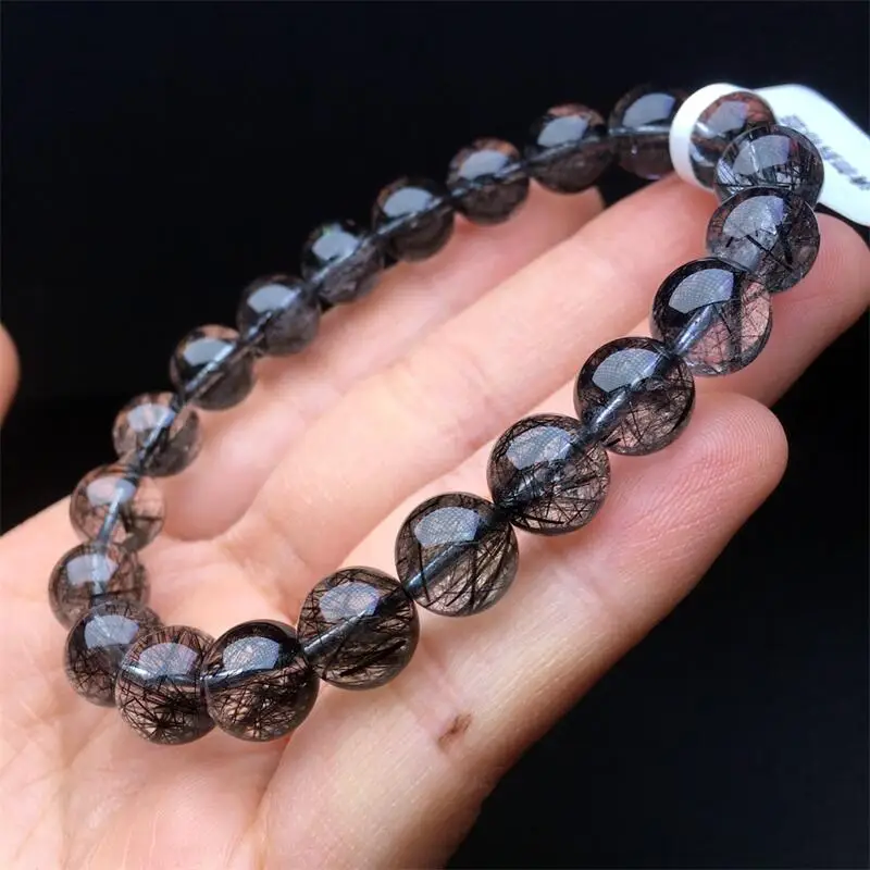 10mm Natural Black Hair Quartz Bracelet Handmade Women Healing Gemstone Crystal Strand Bangles Lovers Girlfriend 1PCS