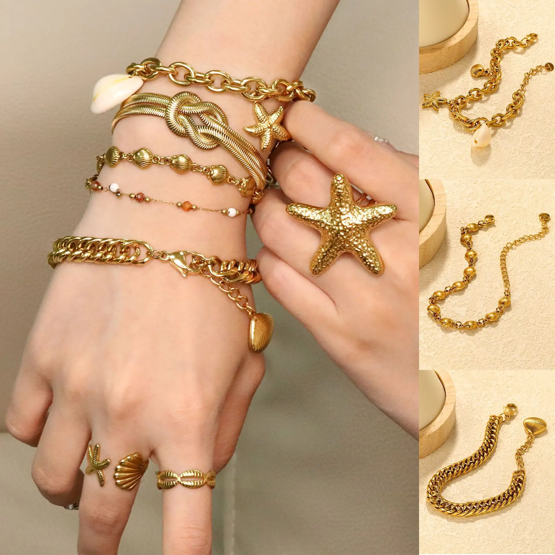 bracelet golden  Starfish Shell Turtle Pendant Bracelet Women's Summer Party Dating Jewelry