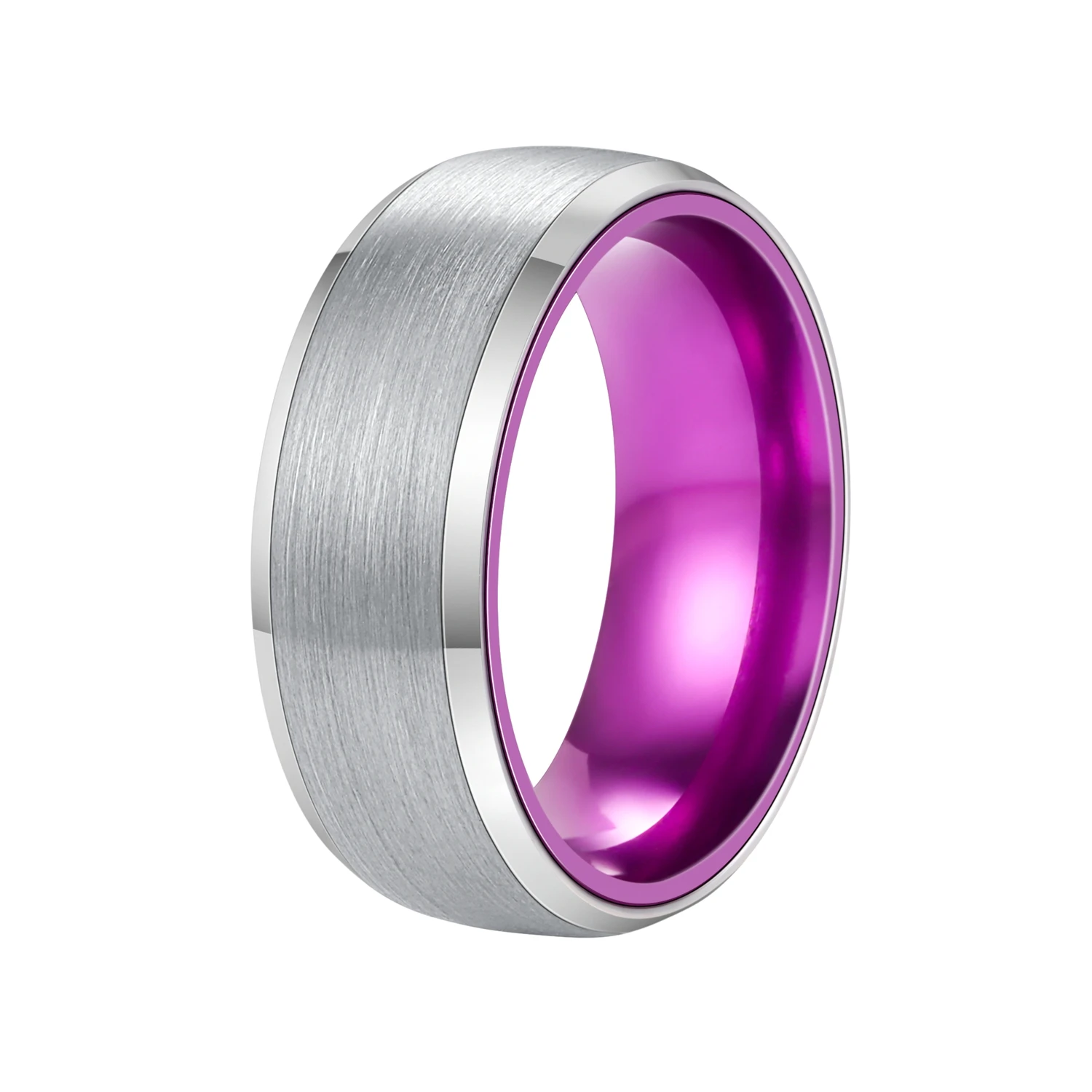 

8mm Width Tungsten Female Rings for Women Engagement Brushed Finishing Inlay Purple Anodized Aluminum Inside Size 8-12