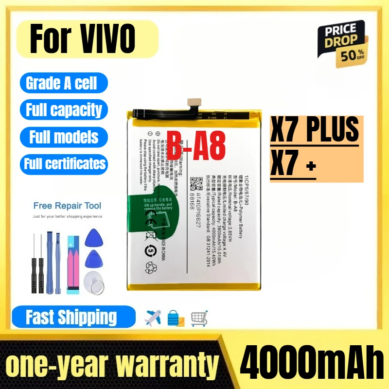 

B-A8 for Vivo X7 PLUS/X7 + Mobile Phone Battery 0 Cycle High Quality High Capacity Replacement Bateria Grade A Cell with Tools