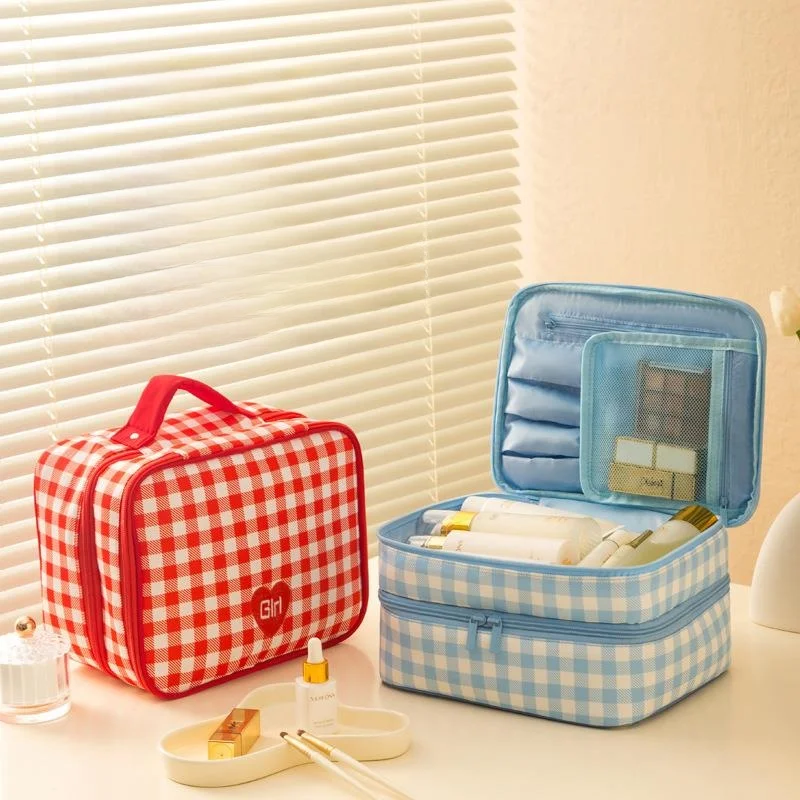 large-capacity-plaid-handheld-makeup-bag-waterproof-travel-cosmetic-storage-bag-double-layer-organizer-for-family-storage