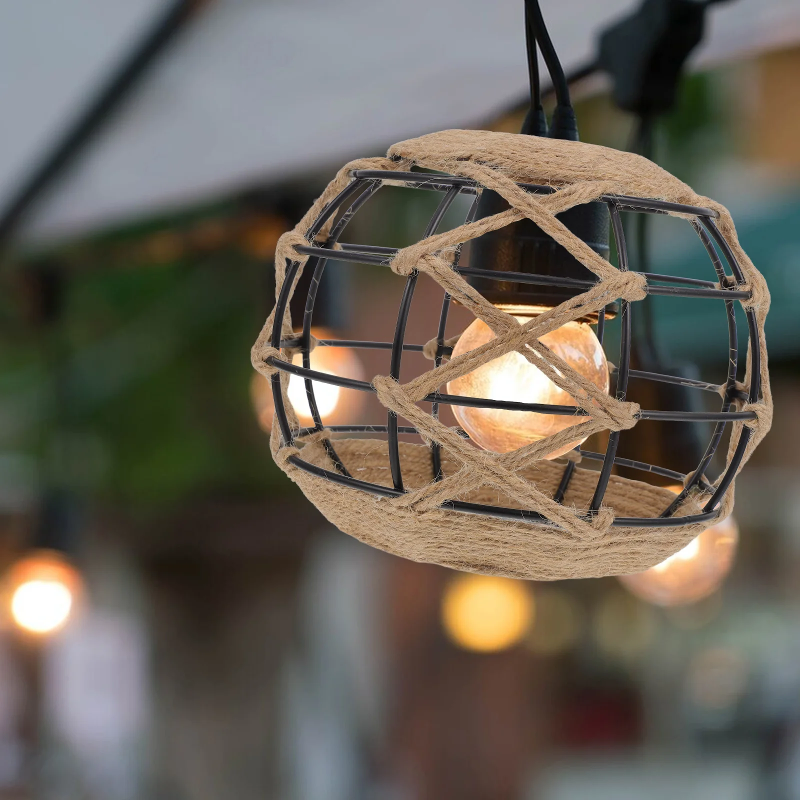 الصناعية قلادة عاكس الضوء خمر الحديد 42 مللي متر ريفي جوفاء المنسوجة حبل الظل للمقهى بار مطعم غرفة الطعام الإضاءة #4