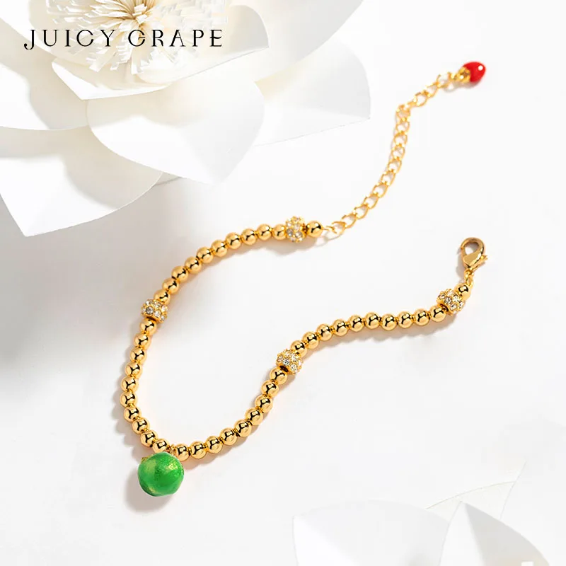 Juicy Grape Green Grapefruit Bracelet Gold Beads Bracelet Enamel Fruit Bracelet 18ct Gold Plated Luxury Anniversary Party Gift