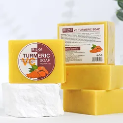 AILKE Natural Turmeric Soap for Face & Body, Lighten, Clean Stains, Brighten Skin Tone, Reduce Acne, Age Spot, Black Spot