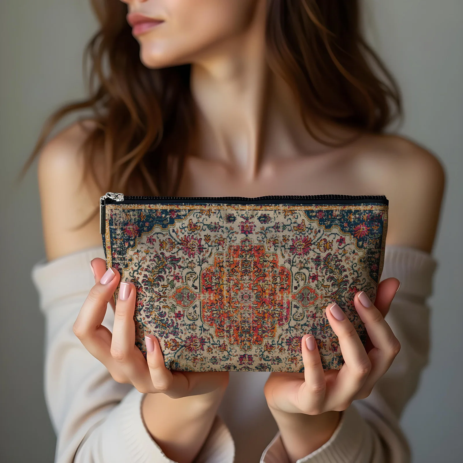 

Zipper Storage Bag Persian Pattern Retro Burlap Bag Student Pencil Women's Multi-functional Cosmetic Organizing Travel