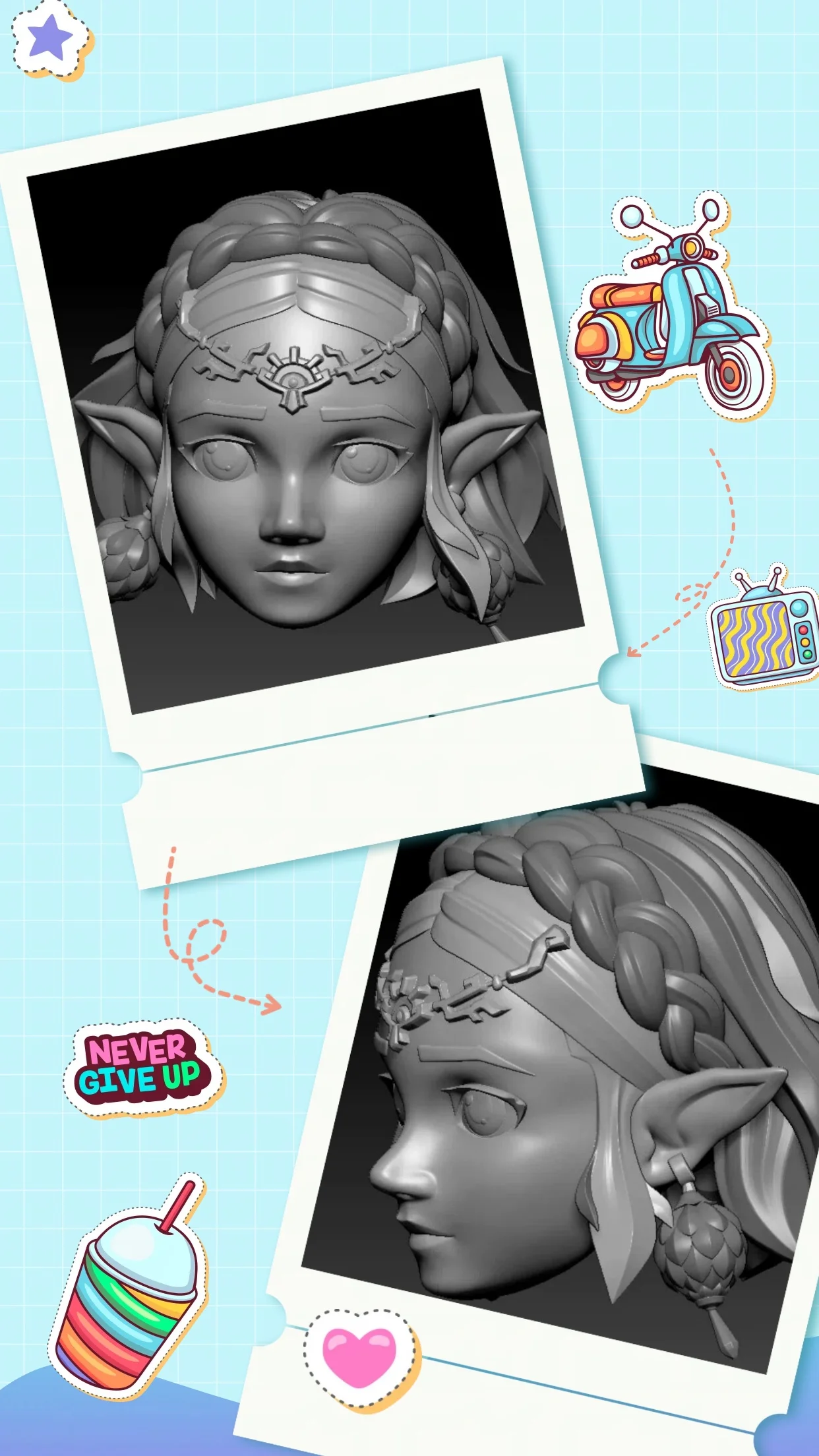 

【Unpainted】1/12 Scale Female Solider Zelda Elf ear Hair Strands Exquisitely Detailed White Head Carving For 6'' Action Figure