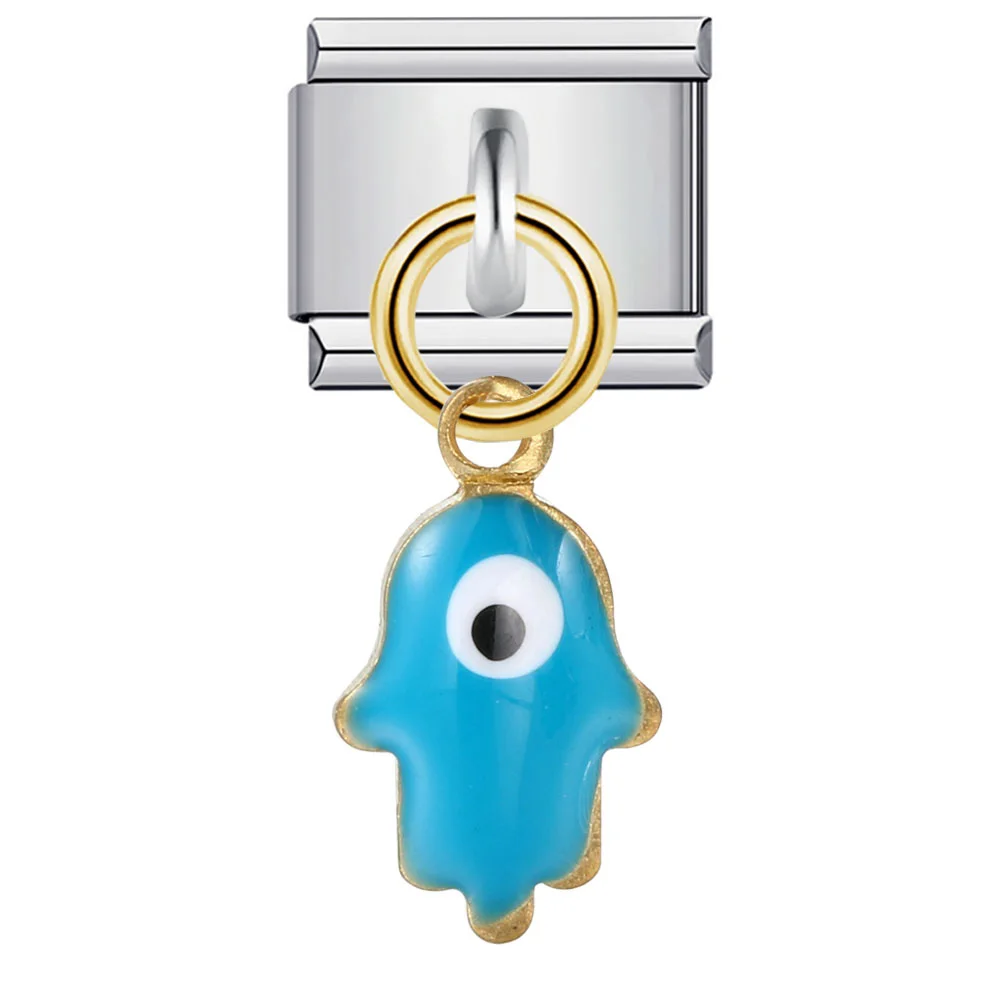 2025 Fashion New Blue Glaze Eye Sun Moon Star Charm Italian Links Fit 9mm Stainless Steel Bracelet Making DIY Jewelry