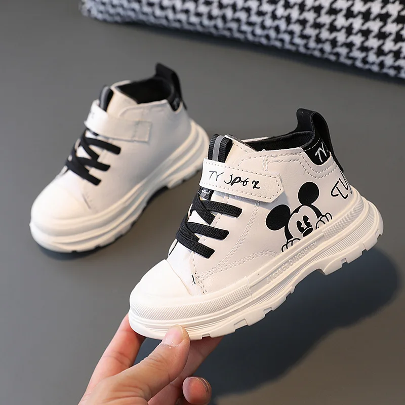 Mickey Short Boots Children Sport Shoes Kids Mickey Tennis Shoes Fashion Casual Sneakers Boys Ankle Short Boots Size 21-30