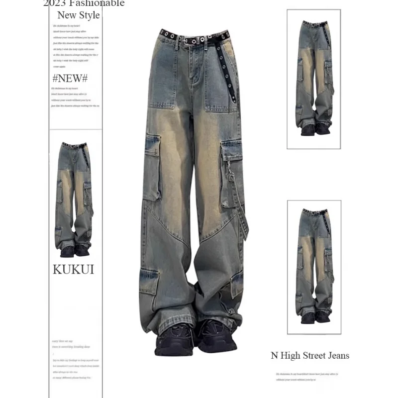 

Blue Jeans High Street Casual Streetwear Europe and America Loose Wide Leg Pants For Women Y2k Hip-hop Cargo Baggy Trousers