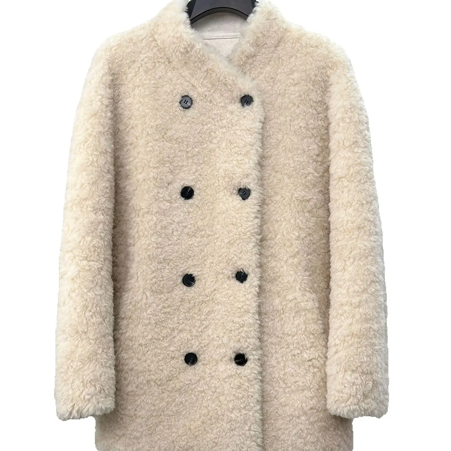 A new winter coat featuring 100 pieces of wool, lambskin, stand-up collar, mid-length fur coat, and a one-piece sheepskin and fu