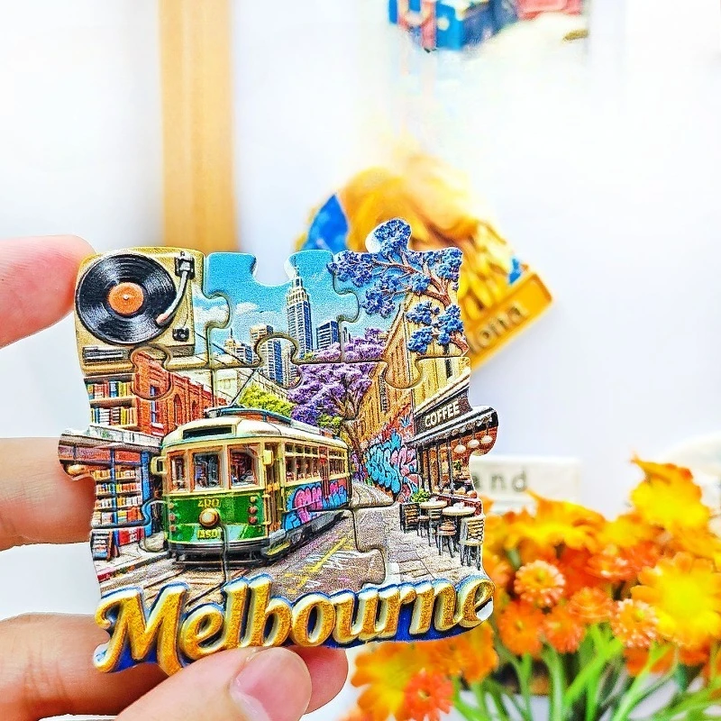 Melbourne Tram Puzzle Fridge Magnet - Creative 3D City Souvenir Unique Australian Gift for Travel & Urban Decor