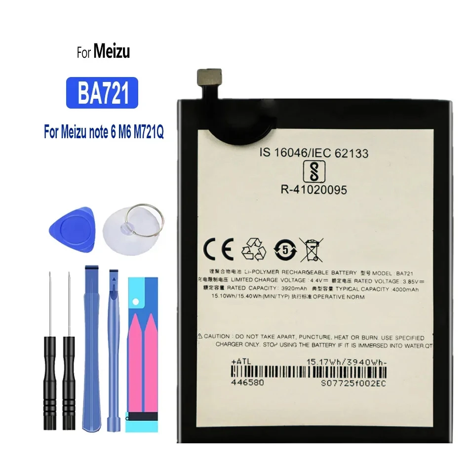 Batteria di alta qualità per telefono cellulare Meizu M6 Note, strumenti gratuiti, M721H, M721L, M721Q, BA721, 4000Mah